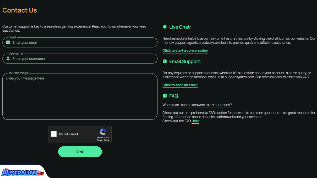 Ritzo Casino Customer Support