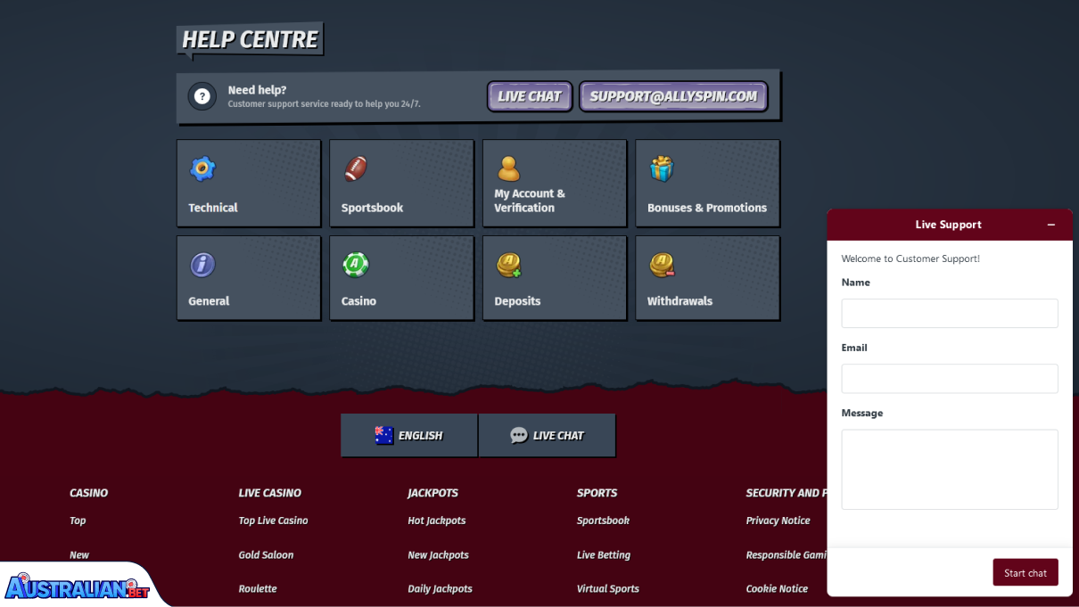 AllySpin Casino Customer Support