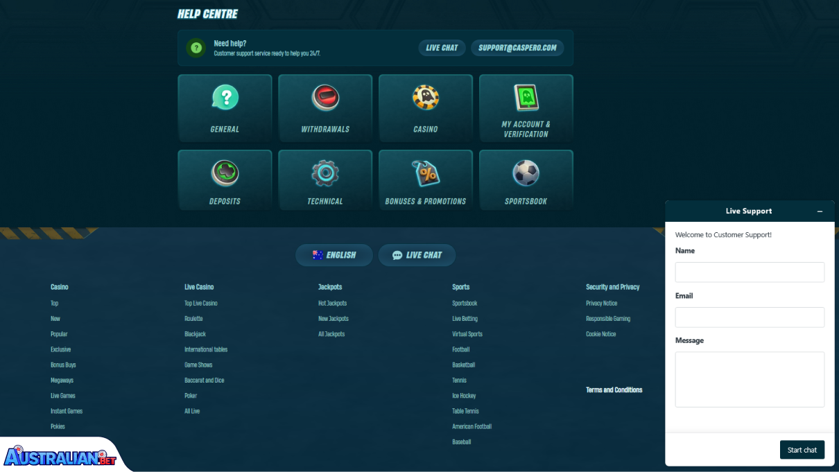 Caspera Casino Customer Support