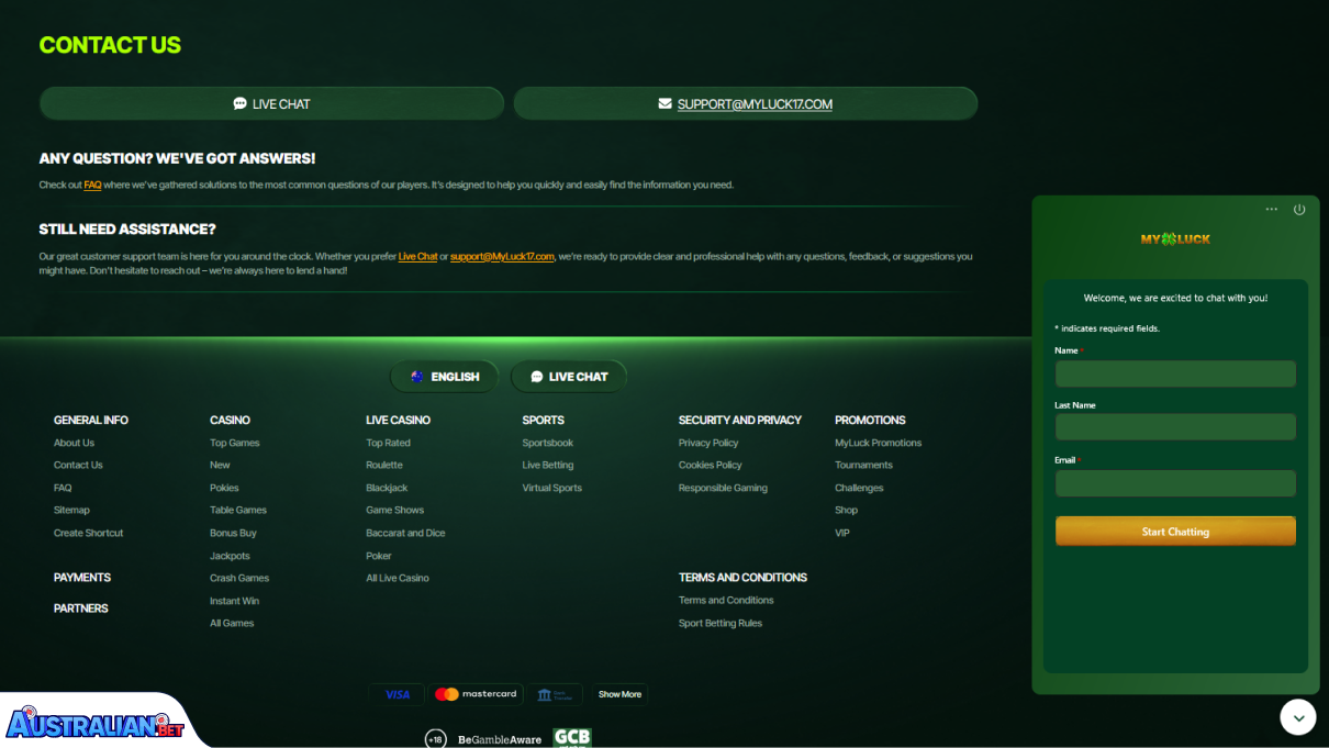 MyLuck Casino Customer Support