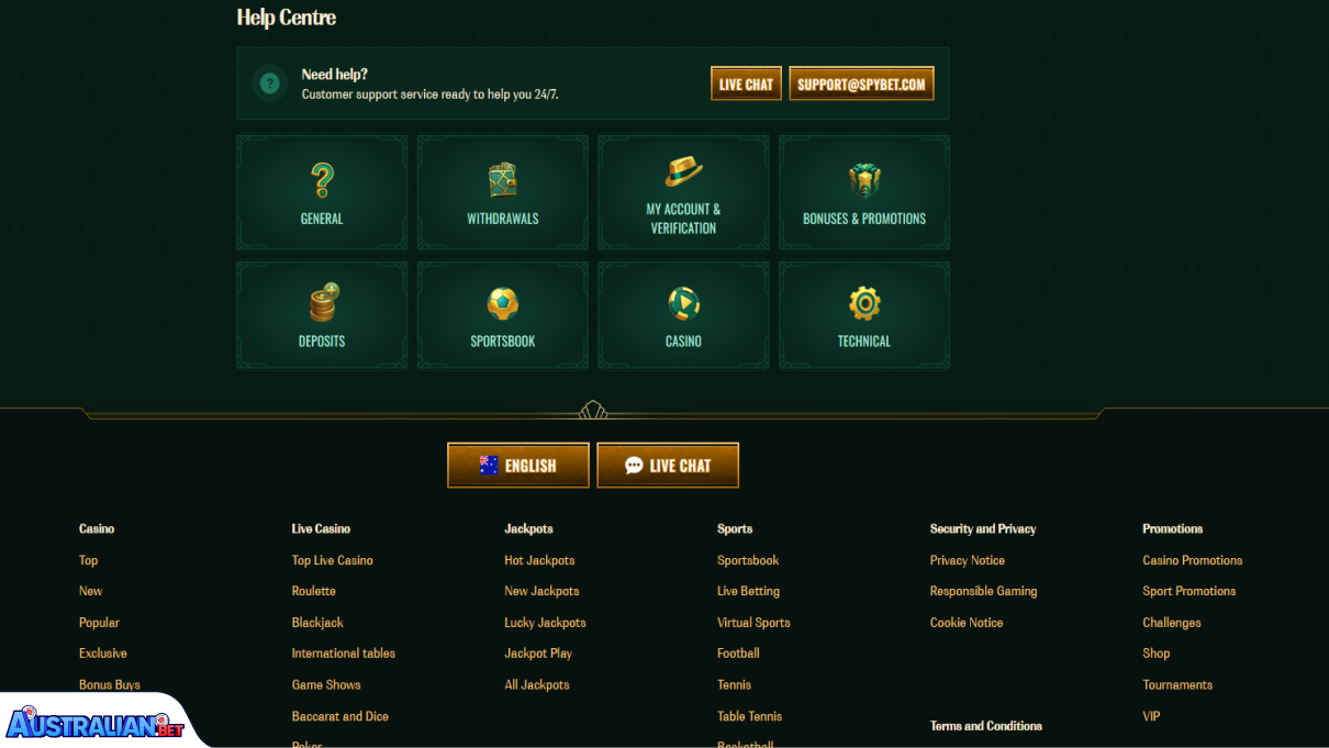 SpyBet Casino Customer Support