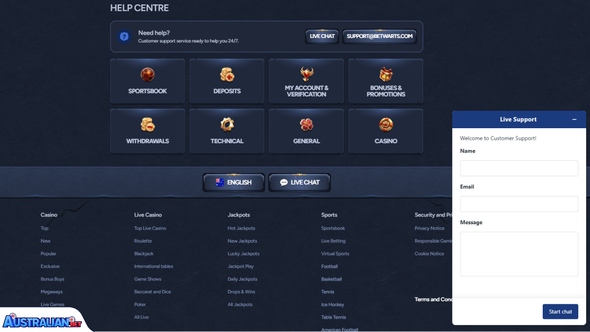BetWarts Casino Customer Support