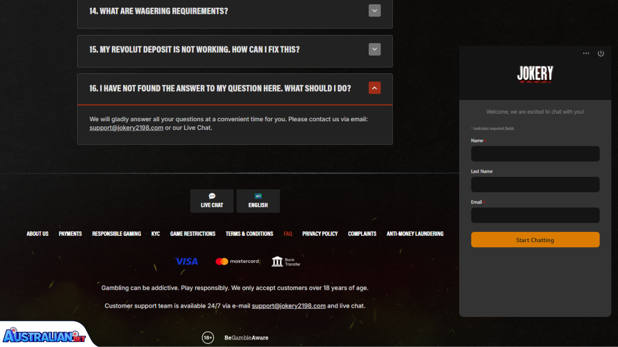 Jokery Casino Customer Support