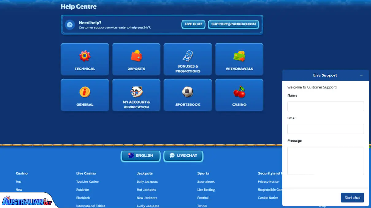 Pandido Casino Customer Support