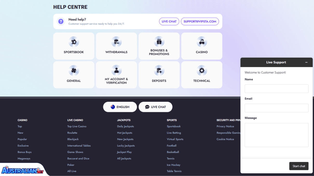 Vipsta Casino Customer Support
