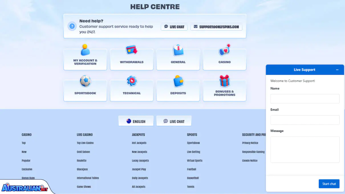 OnlySpins Casino Customer Support