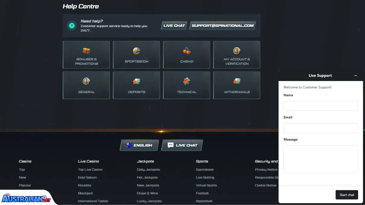 Spinational Casino Customer Support