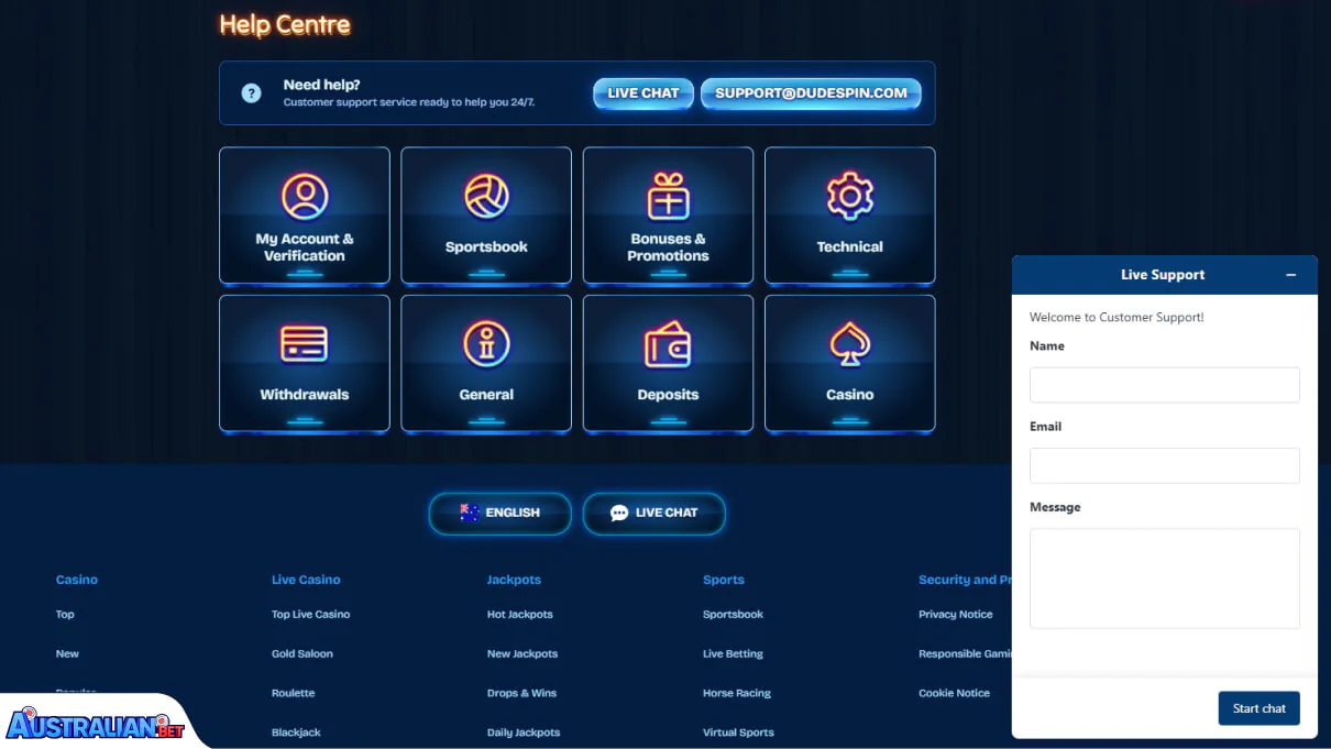 Dudespin Casino Customer Support