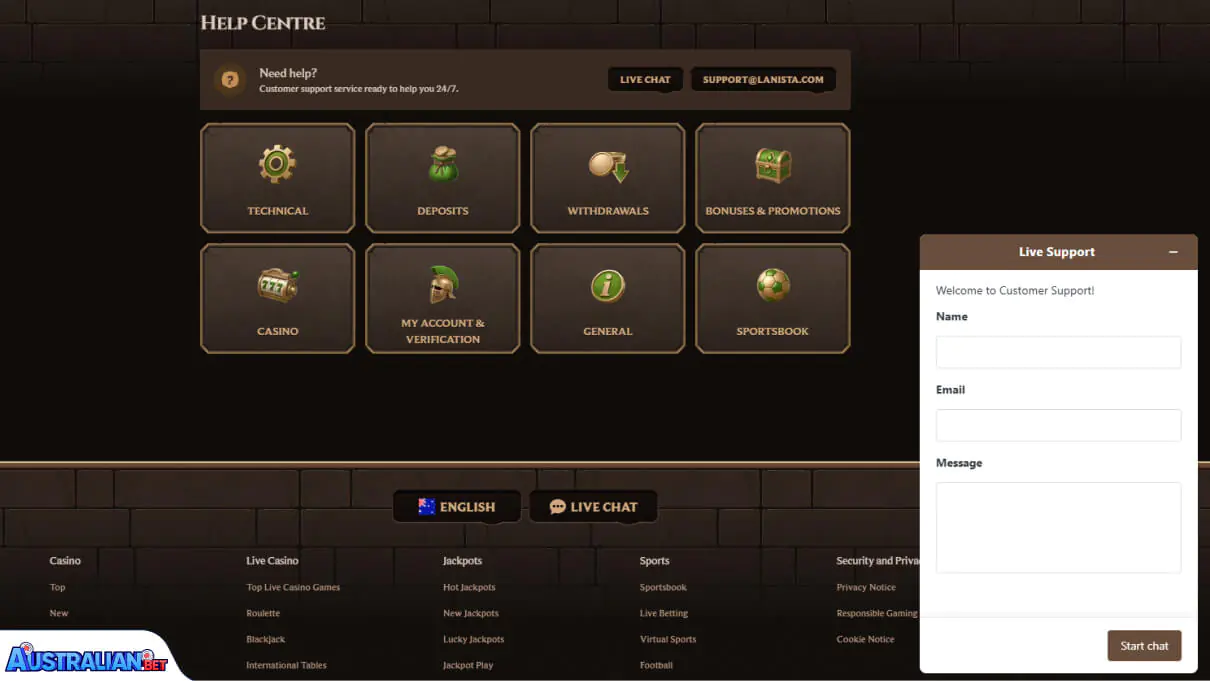 Lanista Casino Customer Support