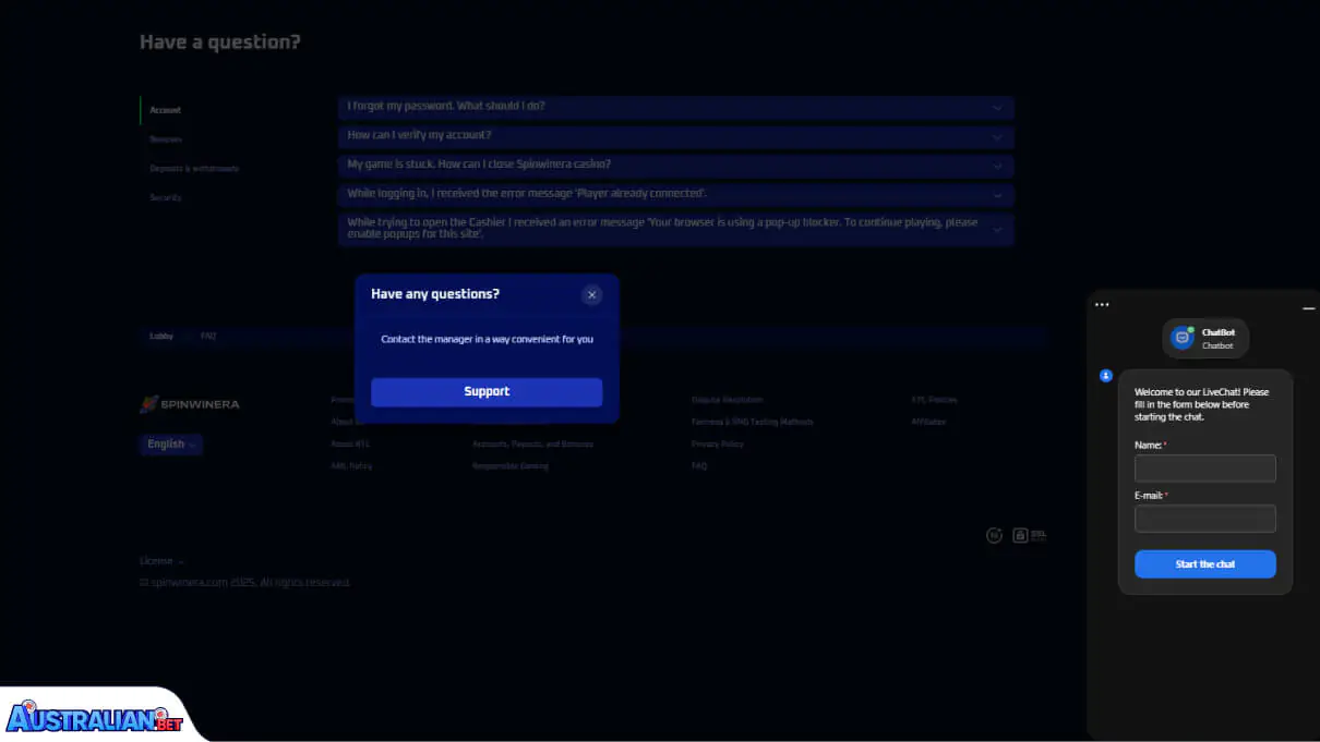 Spinwinera Casino Customer Support