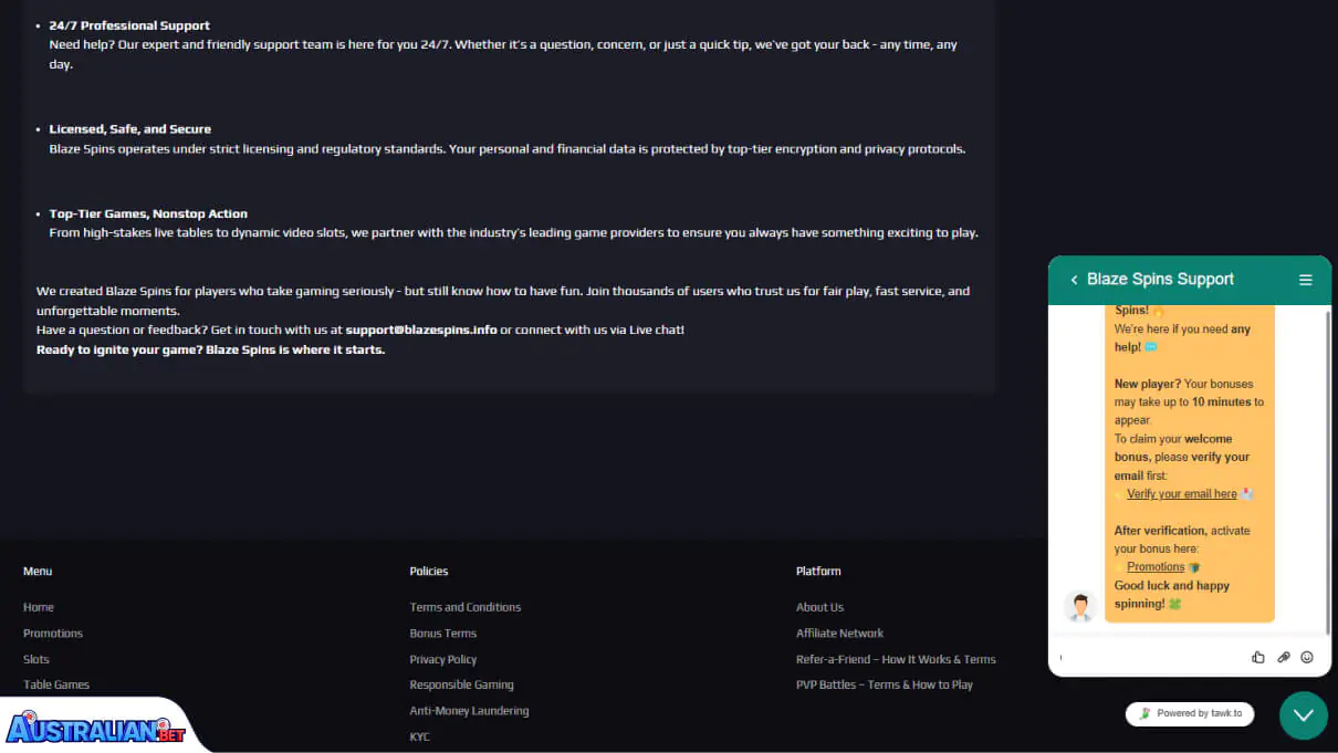 Blaze Spins Casino Customer Support