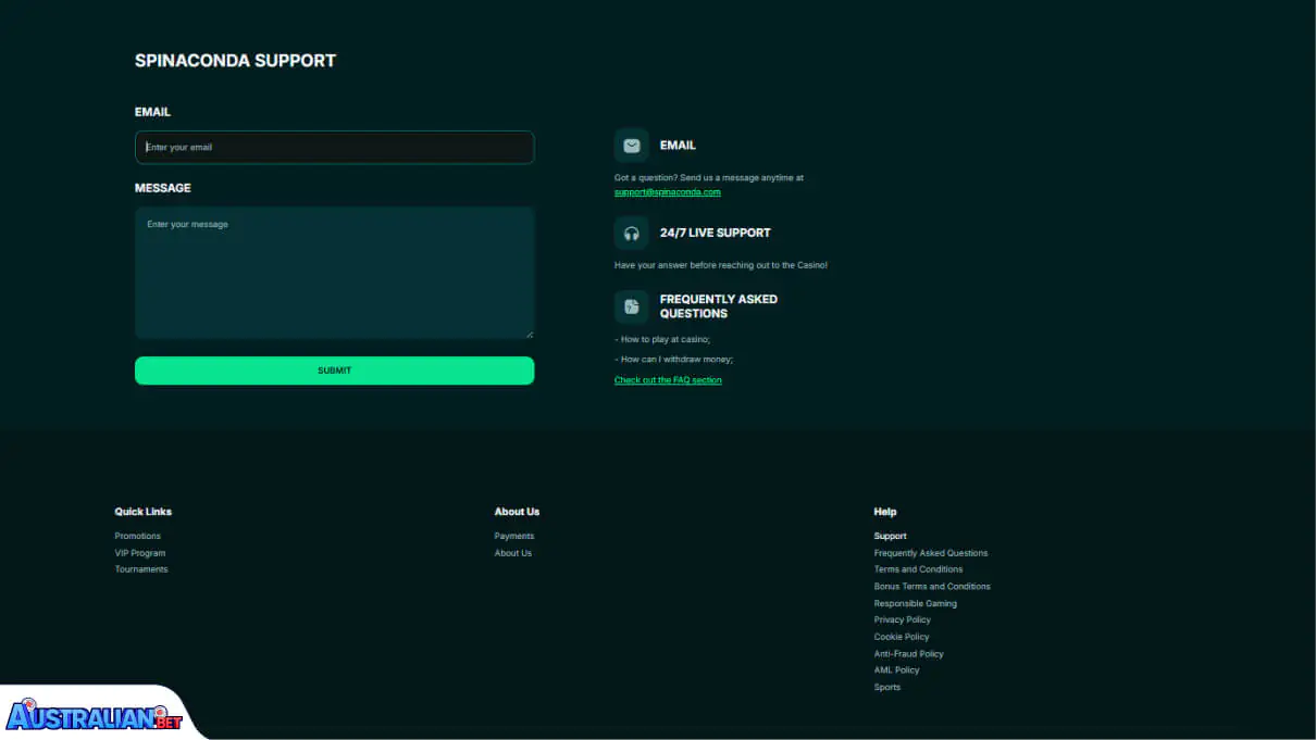 Spinaconda Casino Customer Support