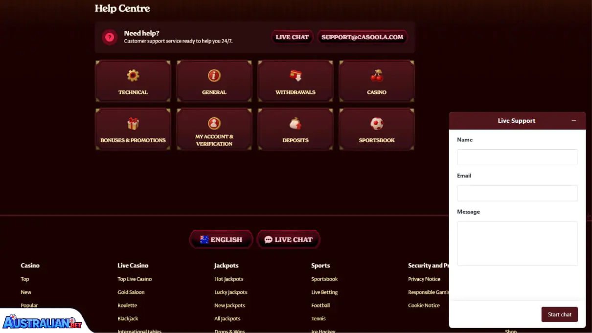 Casoola Casino Customer Support