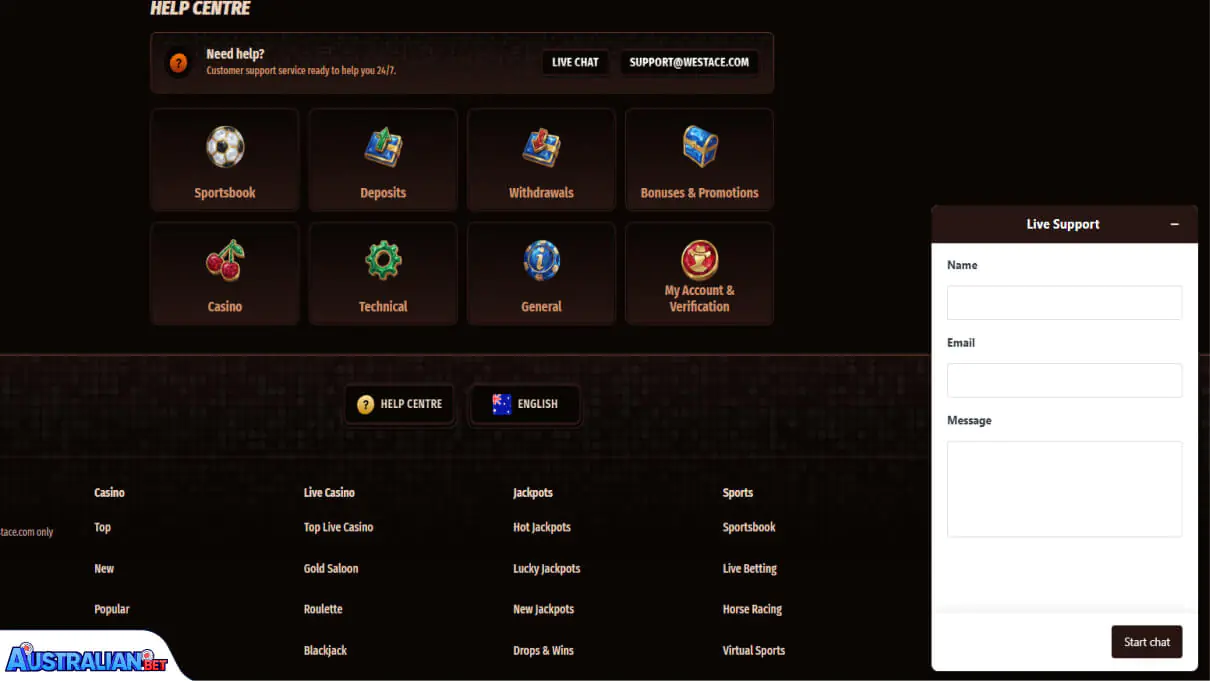 Westace Casino Customer Support