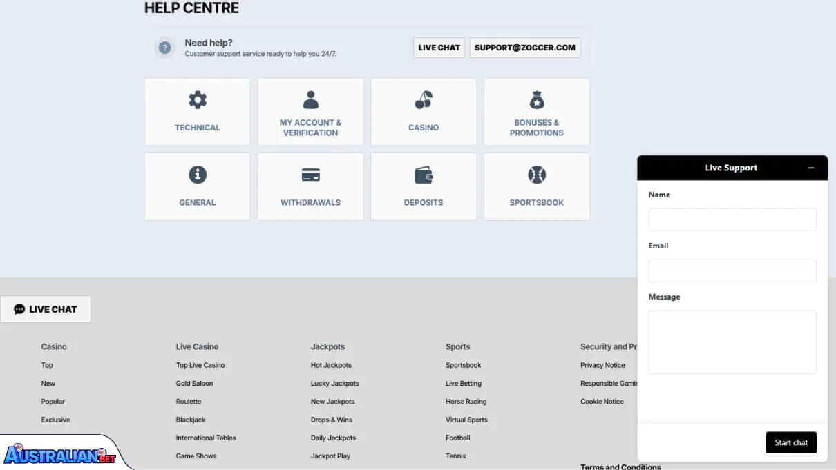 Zoccer Casino Customer Support