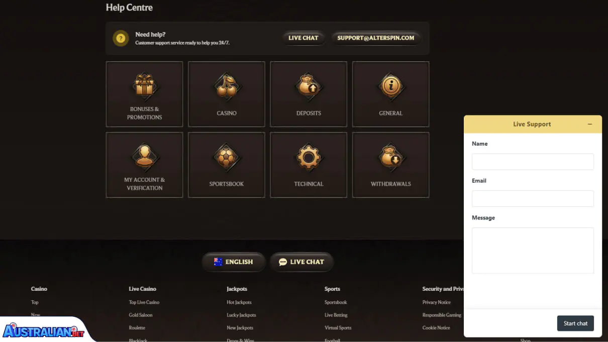 AlterSpin Casino Customer Support