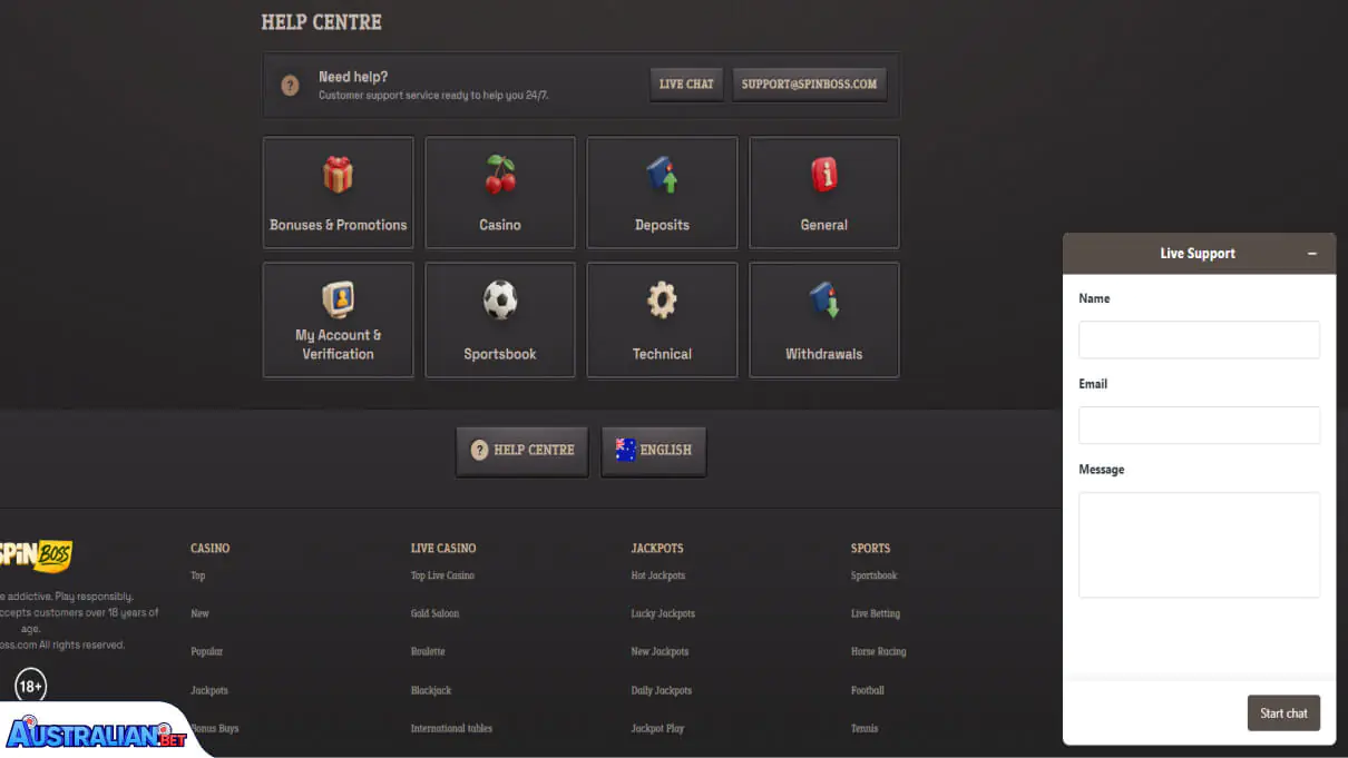 SpinBoss Casino Customer Support