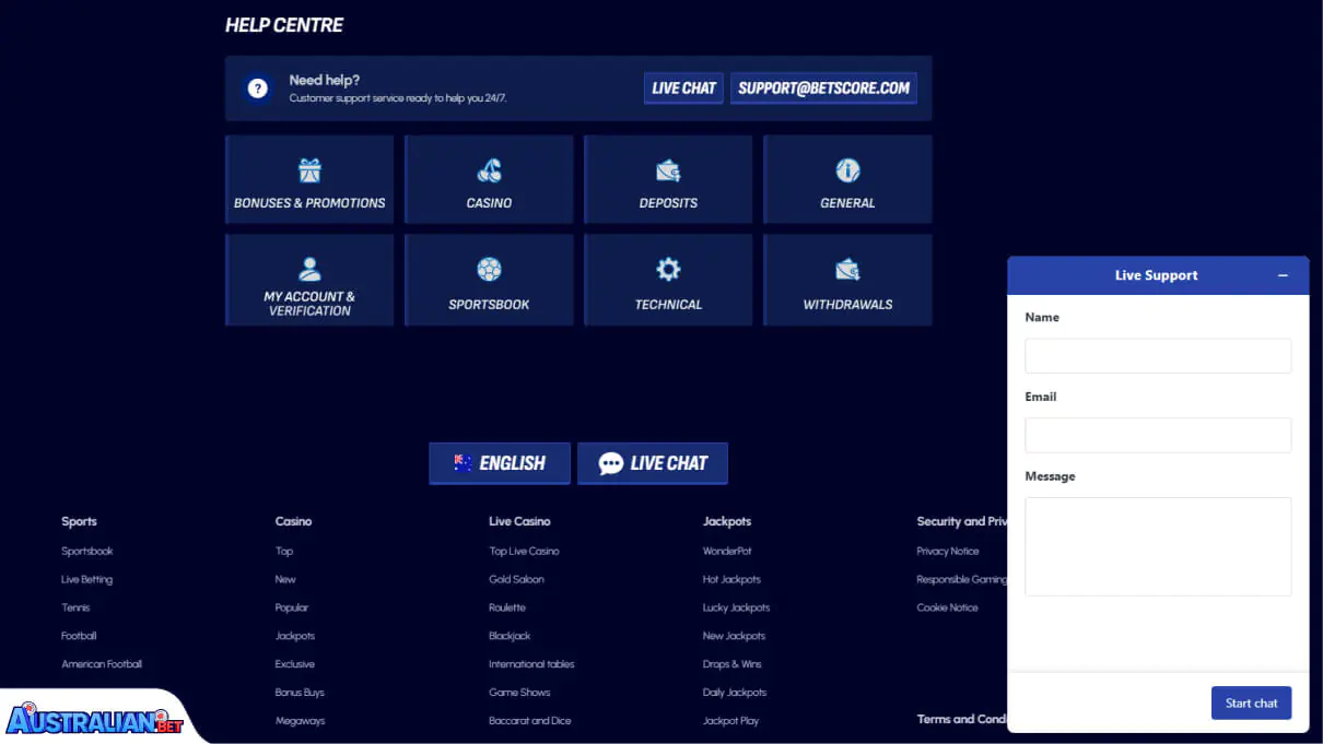 BetScore Casino Customer Support