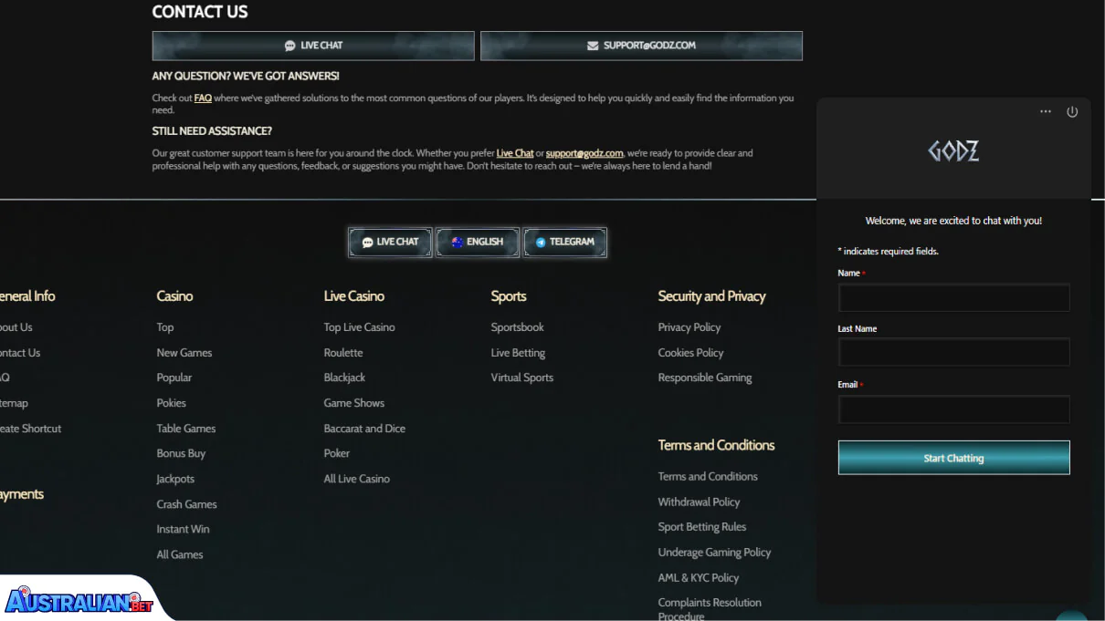 Godz Casino Customer Support